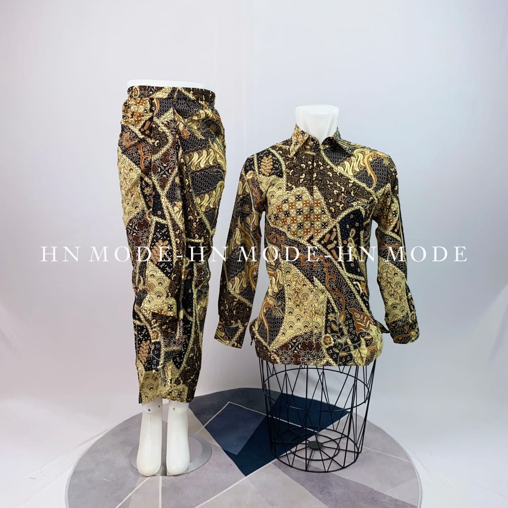 HN MODE - Couple rok rempel batik mix kemeja panjang / couple batik kondangan /couple batik modern