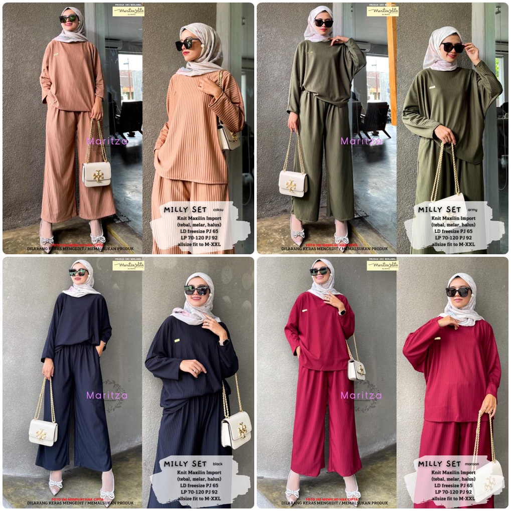 MILLY SETELAN / 15.7 / BAHAN KNIT MAXILIN / ONESET WANITA FREESIZE / FIT M-XXL / MARITZA