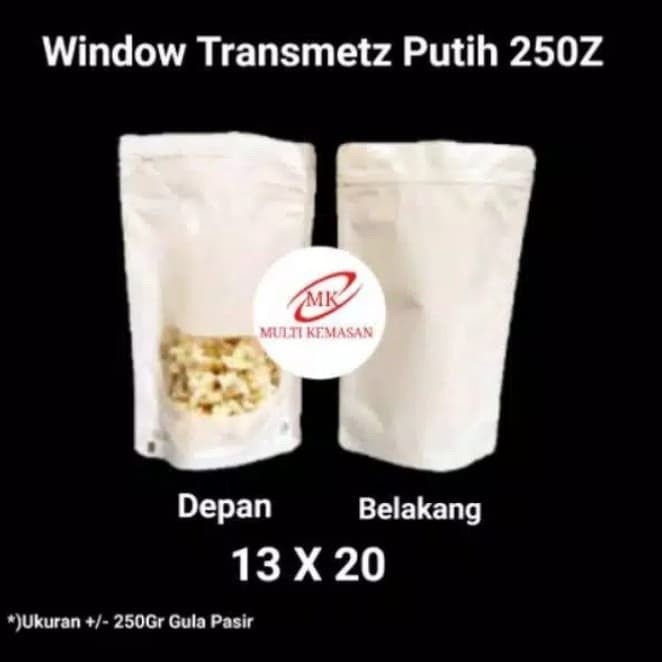 

Terlaris ✨ - Standing Pouch Window Transmetz Putih 250 Zipper. Kemasan Kopi 2.1.23