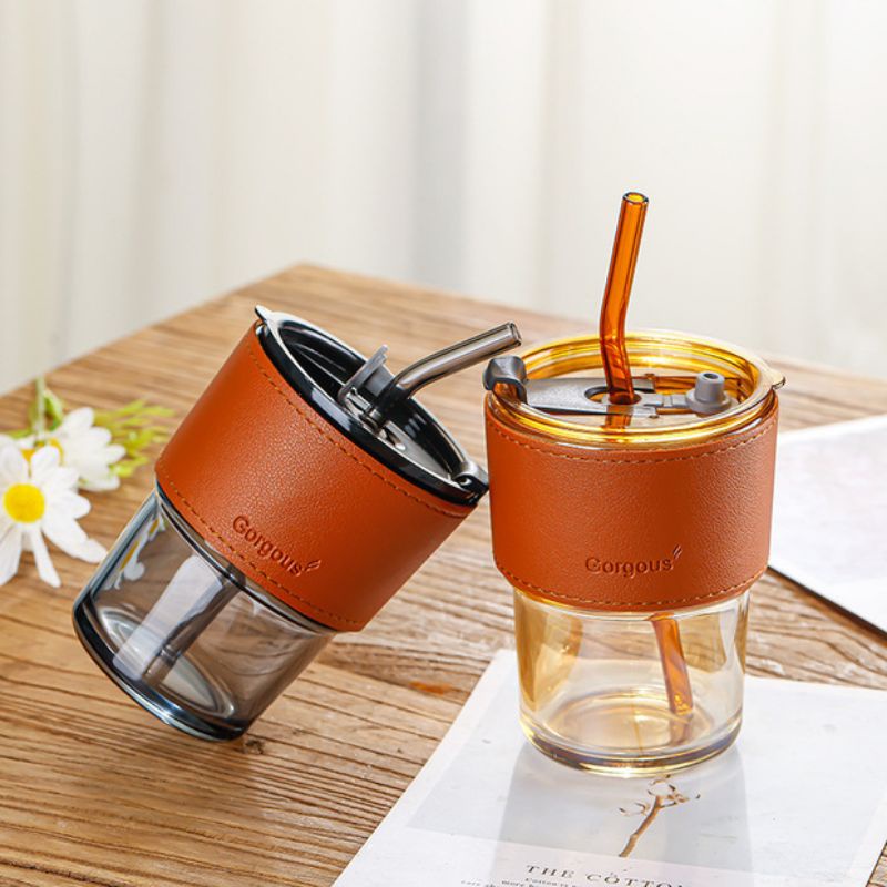 Tumbler Gelas Kaca Aesthetic 2in1 / Bottle Cup for Coffee / Cangkir Kaca Anti Panas Anti Tumpah / Pi