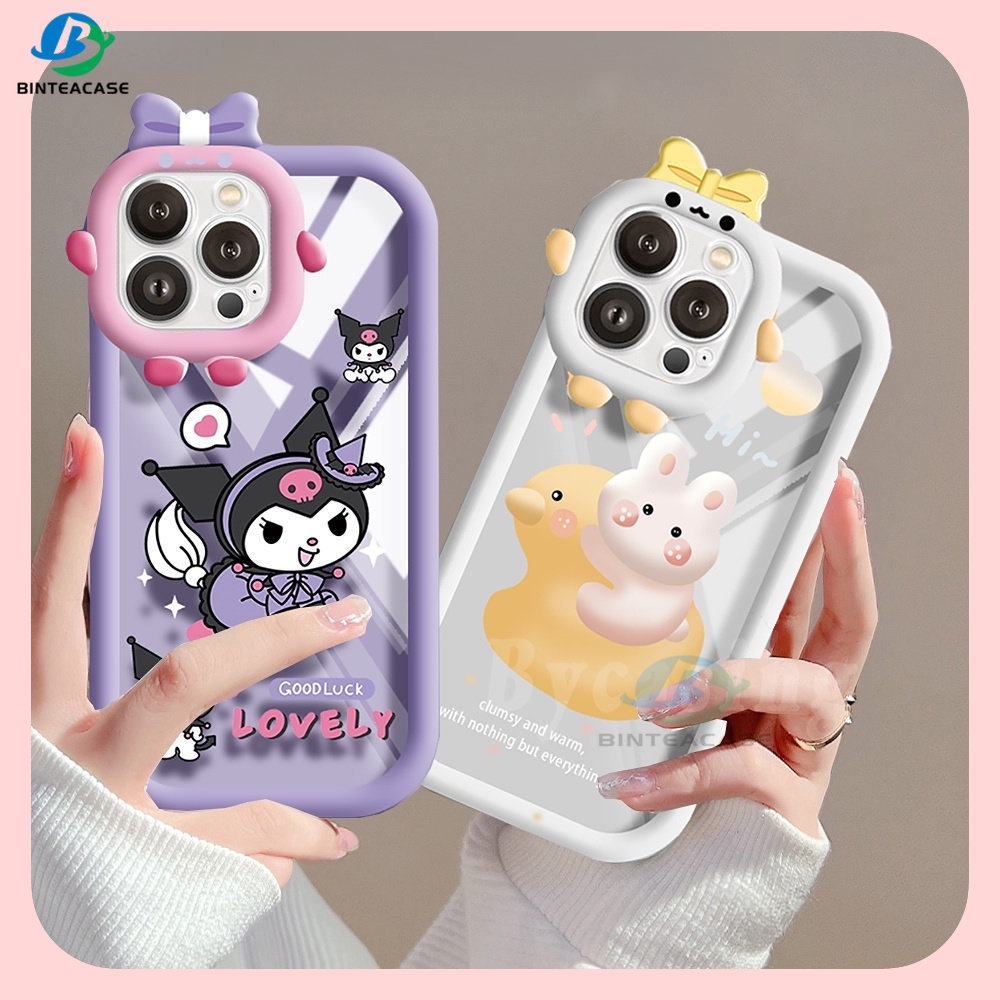 Oppo A17 A17K A77s A57 A15 A95 A96 A12 A54 A16 A55 A16K A5s A3s A76 A74 A16E A7 A53 A52 A31 A5 A9 Reno 5F Lovely Kuromi Bunny Little Monster Frame Lensa Casing Handphone Binteacase