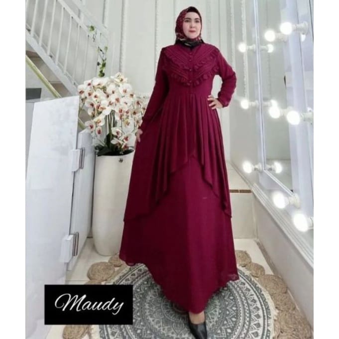 Gamis Wanita Terbaru 2023 Maudy Dress Ceruty Babydoll Full Furing Gamis Malaysia Baju Kondangan Wanita Kekinian