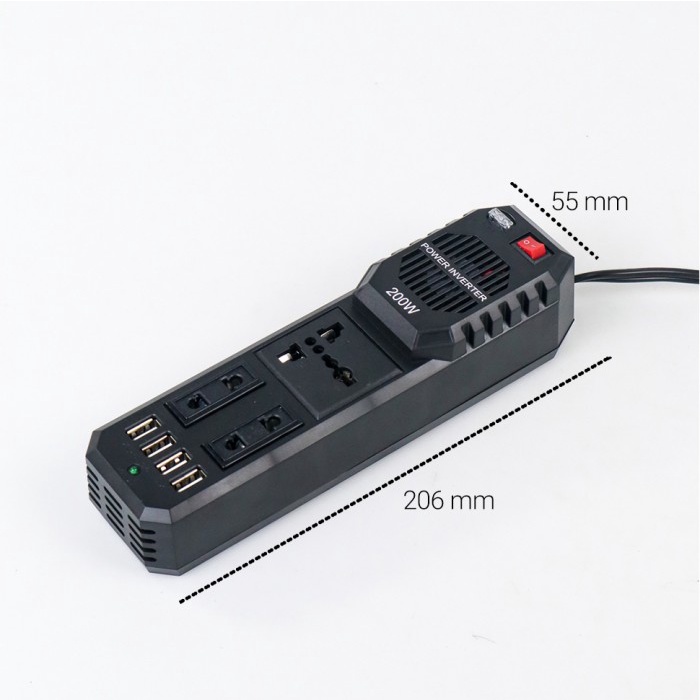 Car Power Inverter MSW 200W DC12V to AC220V 3 AC Sockets &amp; 4 USB Ports E8981