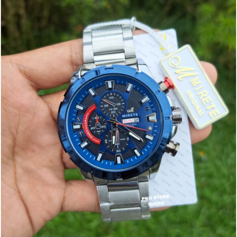 (Mirete Original)✅Jam Tangan Pria Super Mewah Terbaru Tali Rantai Stainlees Anti Air Fitur Tanggal Hari Aktif Bestseller || Jam Tangan Fashion Pria Formal Kekinian Lagi Viral Model Analog Quartz murah dan simple Bisa cod