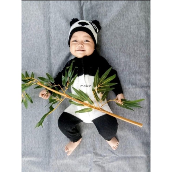 JUMPER BAYI MOTIF PANDA UNISEX / ROMPER BAYI MOTIF PANDA UNISEX / BAJU HANGAT BAYI / BAJU RAJUT BAYI