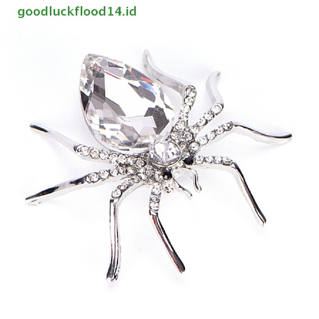 [GOOGFOUR] Spider Putih Perak Disepuh Fashion Bros Perhiasan Elegan Kristal Brooch Pin [TOP]