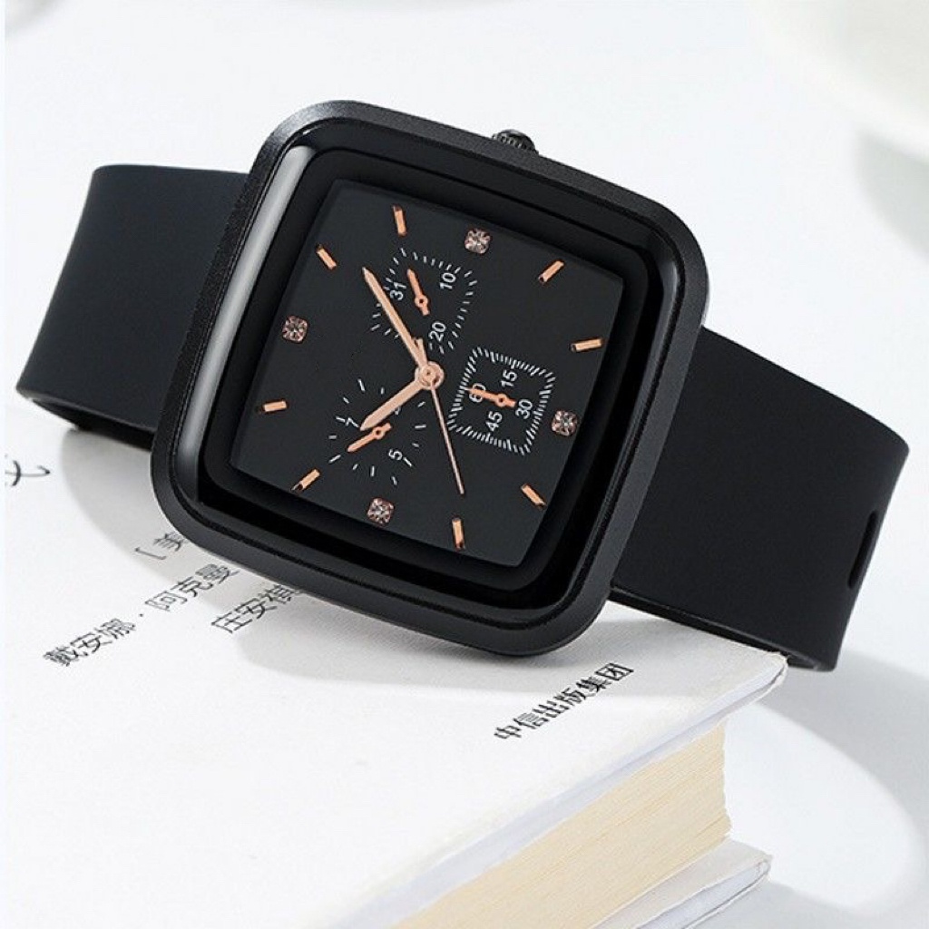 COD✅ Jam Tangan Wanita Fashion Segi Rubber Watch Analog Quartz Gaya Popularitas Jam Cowok   S1268