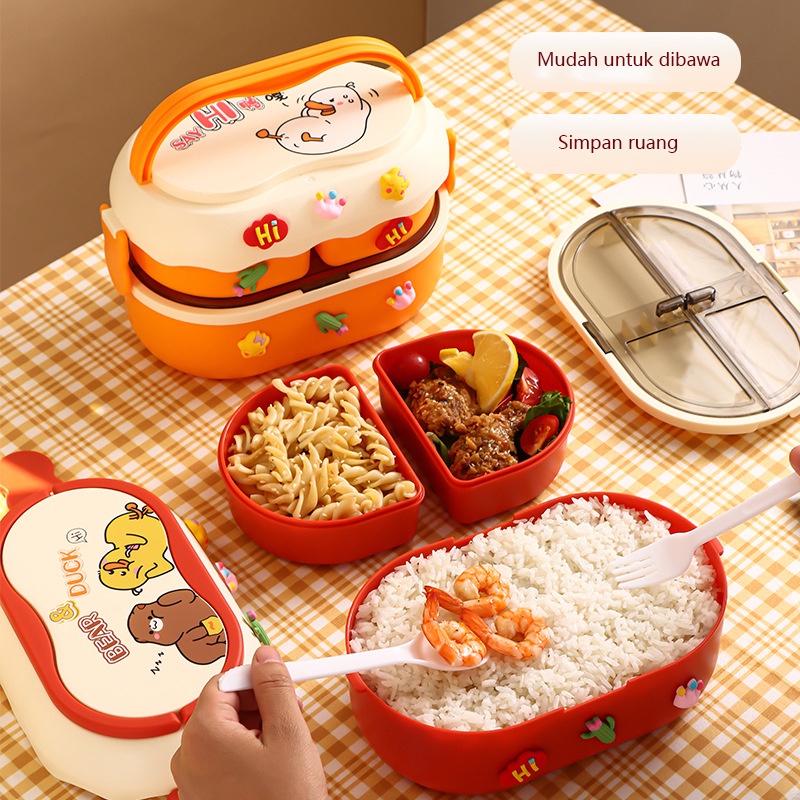 Kotak Makan With 3D Sticker Bahan Plastik Siang Bento Portabel Dengan Kompartemen Untuk Anak Perempuan