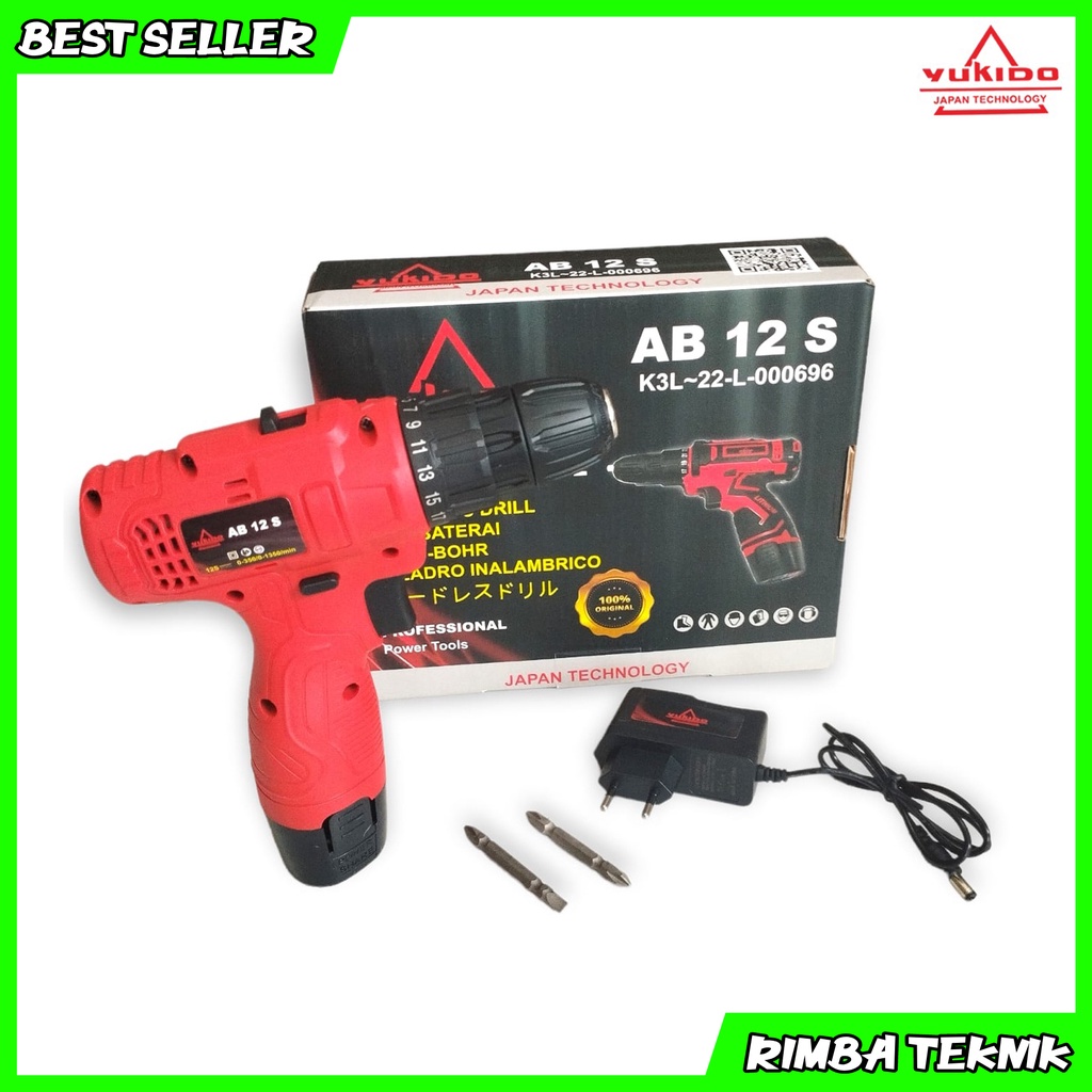 Mesin bor cordless 12v Yukido AB12S Bor batrai 12v set free mata bor dan koper mesin bor tanpa kabel