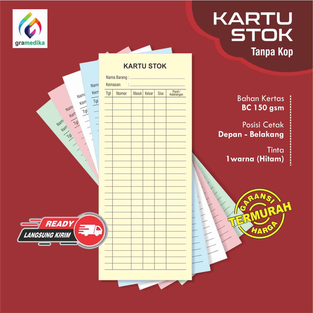 

KARTU STOK / KARTU STOK BARANG / KARTU STOK OBAT READY (isi 100 lbr)