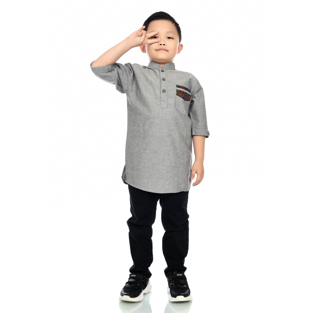 baju koko anak motif saku batik koko anak laki-laki model kurta bahan oxford size M L XL XXL