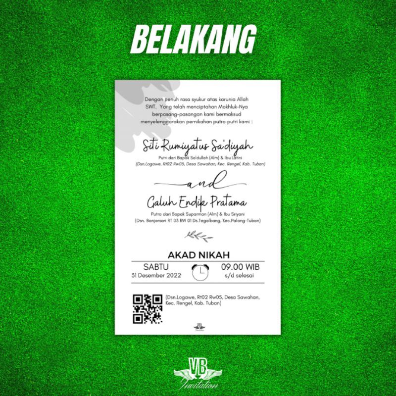 CETAK UNDANGAN PERNIKAHAN KERTAS MURAH WEDDING INVITATION SIMPLE ELEGAN KEKINIAN UK 13X26 VBU 034