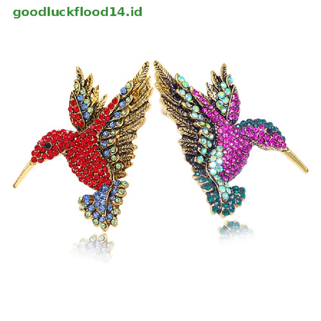 [GOOGFOUR] 1 Pc Hidup Hummingbird Bros Pin Kristal Berlian Imitasi Hewan Burung Aksesori  [Atasan]