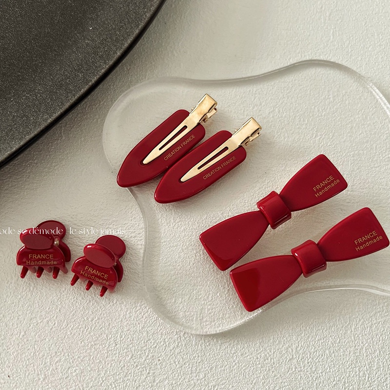 JEPIT PIN PONI RAMBUT WARNA MERAH MODEL PITA BASIC RETRO RED COLOR BANGS BB CNY IMLEK BOBBY PINS WARNA POLOS JEPITAN HAIRCLIP PLASTIC HAIR CLIP SNAP HAIRPIN SNAP ELEGAN FRENCH VINTAGE KOREAN STYLE AKSESORIS KLIP MINI RAMBUT COLORFUL RIBBON ACCESSORIES