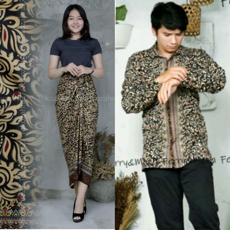 Couple Kemeja Batik Rok Lilit batik Lengan Panjang MOTIF CACING