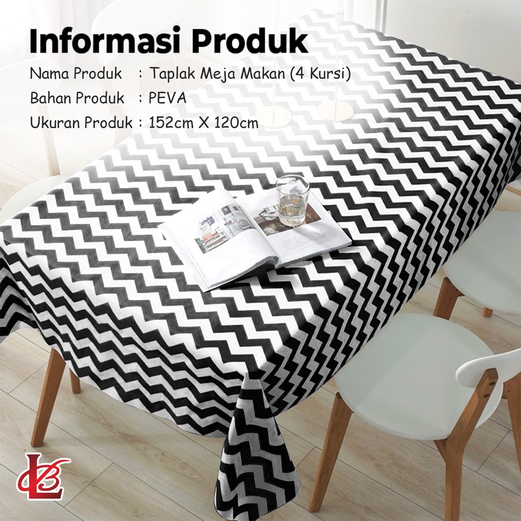 Taplak Meja Makan 4 Bangku Motif Zigzag Terbaru Ukuran Jumbo 120x152cm Bahan PEVA Tebal Premium Anti Air Perlengkapan Dekorasi Rumah Tangga Import - D10-3B - 88_Blanketstore