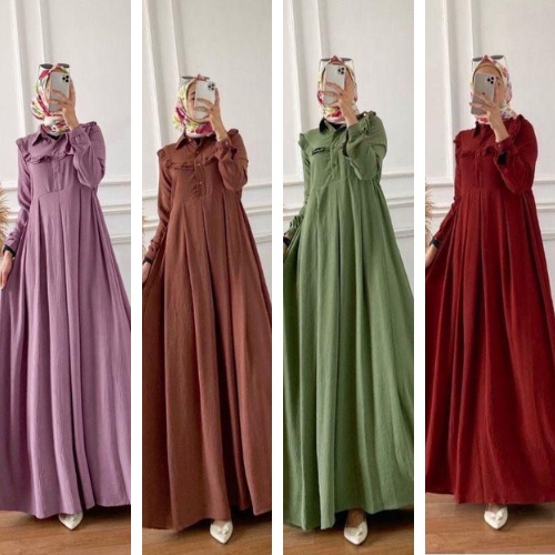 Cey Crinkle Dress Pesta Kondangan Ied Lebaran Formal JUMBO Coral Purple Sage Green Mewah Terbaru 202