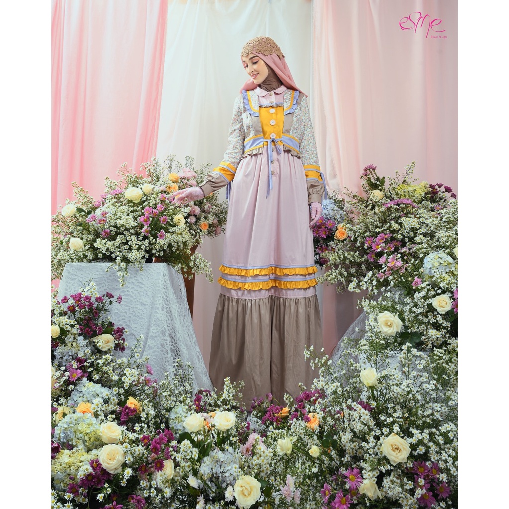 GAMIS ORIGINAL BRANDED ESME ROZE GLAM E-100906 LONG DRESS PREMIUM BAJU GAMIS DEWASA TERBARU FASHION 