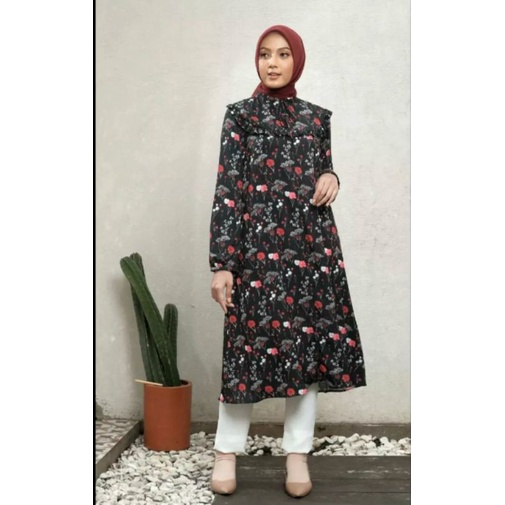 Busana atasan tunic size: M-L NASHMA MIDI DRESS CREAM & BLACK by Zoya original (COD)