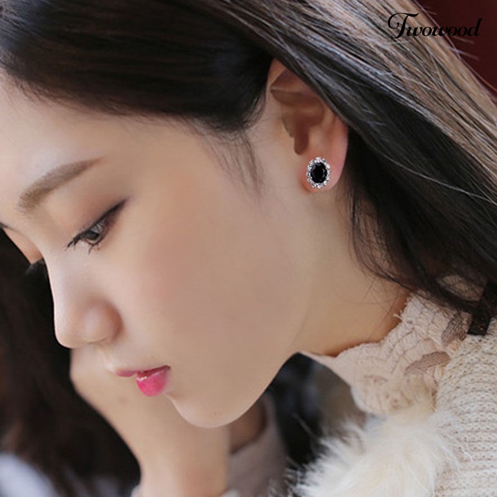 Twowood Fashion Wanita Lady Elegan Berlian Imitasi Bunga Ear Stud Earrings Hadiah Perhiasan