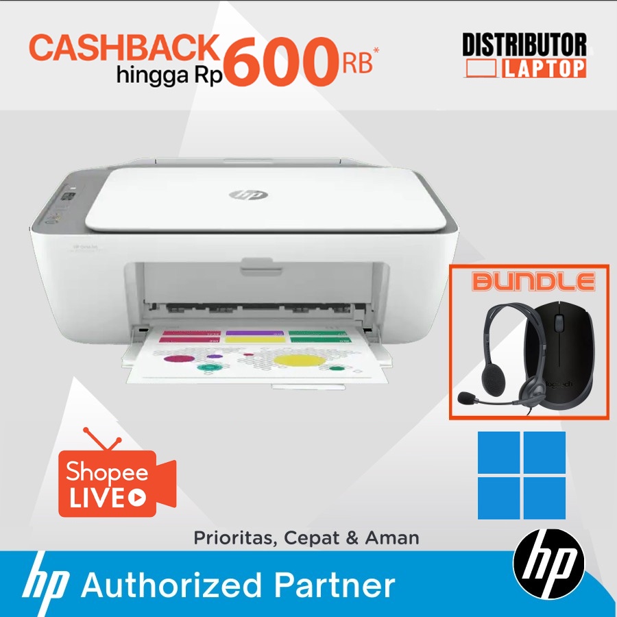 PRINTER AIO HP 2775 Ink Advantage Deskjet All In One WIRELESS SCAN COPY - CICILAN 0%