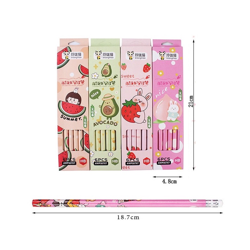 6pcs Pensil Pencil Kotak HB Motif Buah Buahan OSM-ST0217