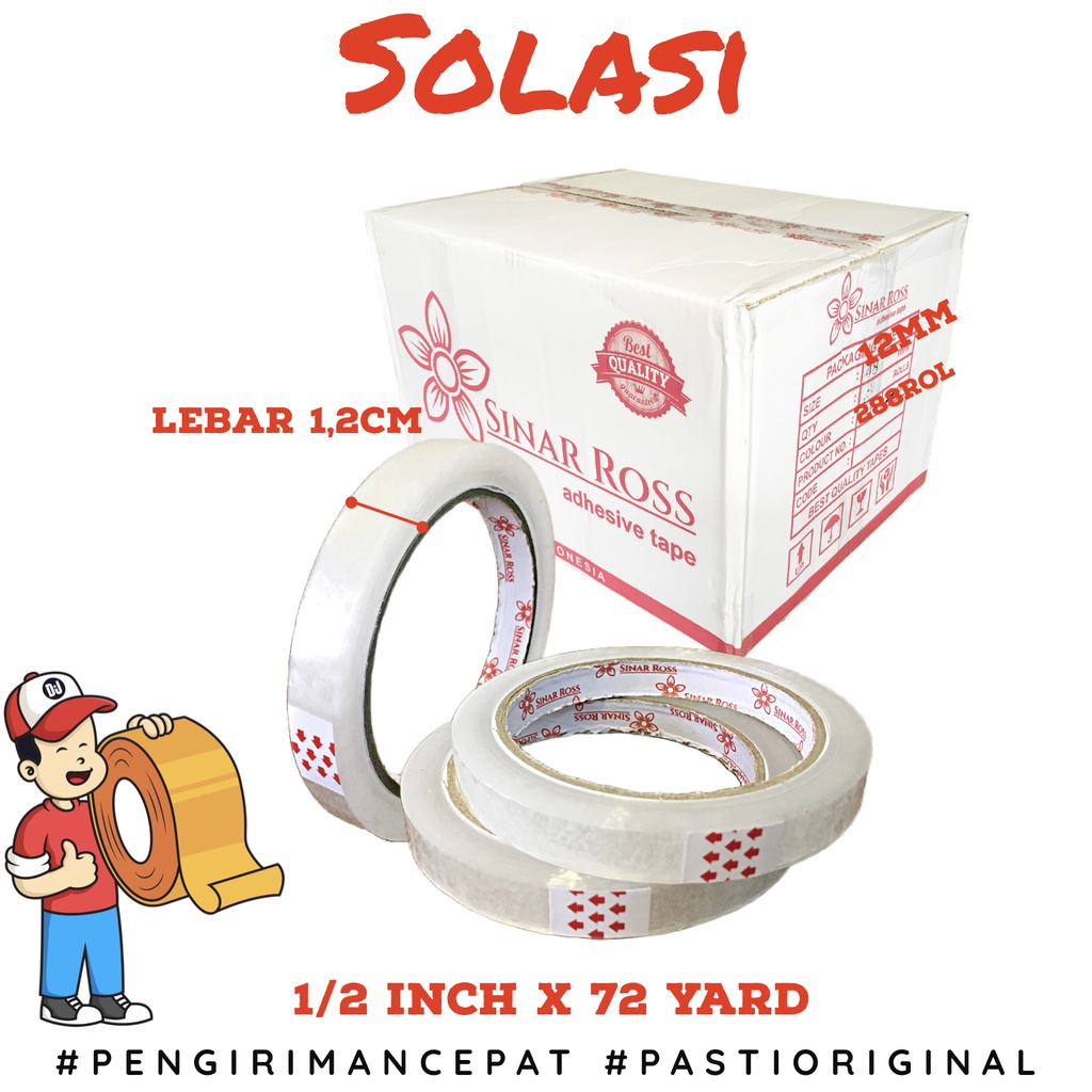 

[PER 1 DUS] Lakban Sinar Ross 1/2 inch 12mm 72 Yard / Solasi (1 DUS ISI 288 ROL)