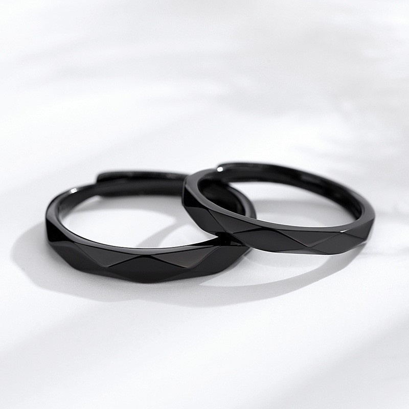 Belah Ketupat Couple Rings Adjustable Perhiasan Aksesoris Elegan Cincin Tunangan Trendy Hitam Putih Alloy Ring