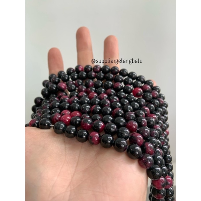 bahan batu BLACKPINK CARNELIAN 8mm bongkah akik natural hitam pink