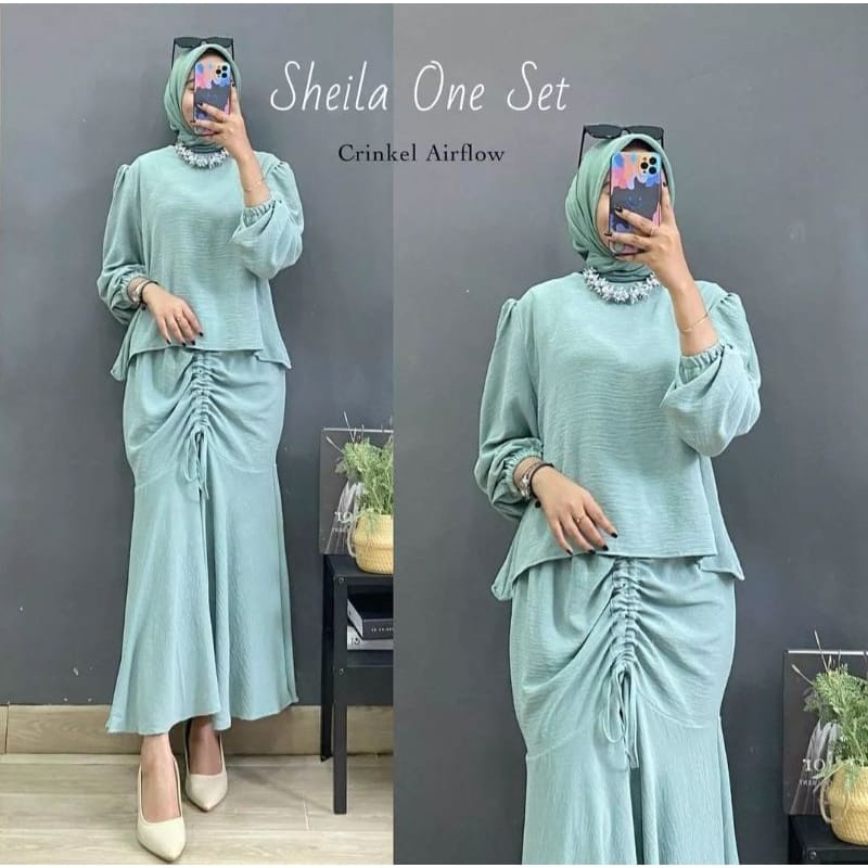 Sheila One Set Crinkle Rok Serut Baju Wanita Setelan Jumbo Outfit Wanita Kekinian Baju Perempuan Dewasa Ootd Wanita Set