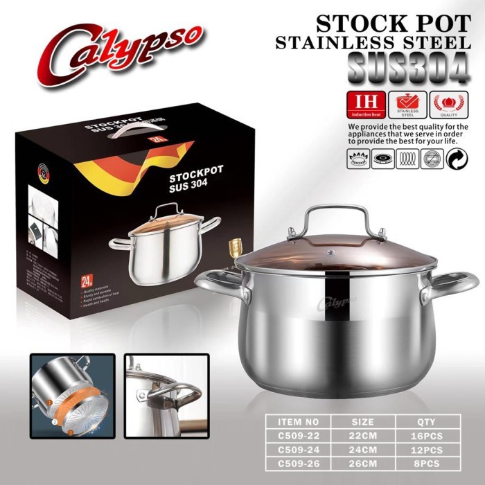 Calypso Panci Stock Pot Stainless Panci Glass Lid