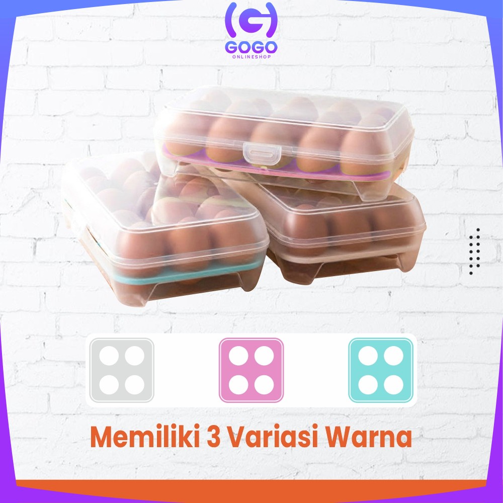 GOGO-C791 Kotak Tempat Rak Susun Penyimpanan Telur 15 Lubang Sekat / Rak Wadah Tempat Telor 15 Butir Egg Box Storage Organizer Anti Pecah