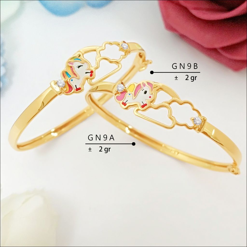 GELANG ANAK EMAS ASLI KADAR 300 (6K) & 375 (8K) MODEL KARAKTER KUDA PONI UNICORN RAINBOWN GELANG EMA