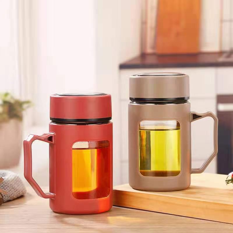 Jual Gelas Kaca Dengan Tutup Putar Botol Kaca Cangkir Mug Gelas Botol Kaca Cangkir 500ml 0345