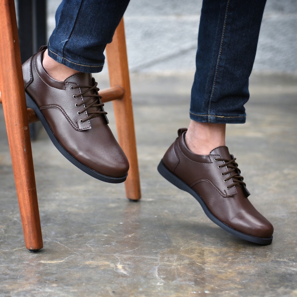 RIONZ X PIRES SERIES - SepatuFormal Pantofel Pria Resmi Formal Tali Hitam Coklat Kulit PU Original Brown Black Kantor Kuliah Casual Gereja Pesta Kondangan Nikahan Kerja Perkantoran PNS Guru Gaya Trendy Kekinian Terlaris Murah