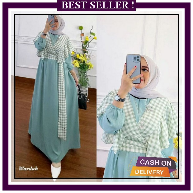 Gramis Wanita Terbaru Nb B21 Gamis Muslimah Cod  Nirina Dress Gamis Muslim Cringkle Vest Kotak Katun