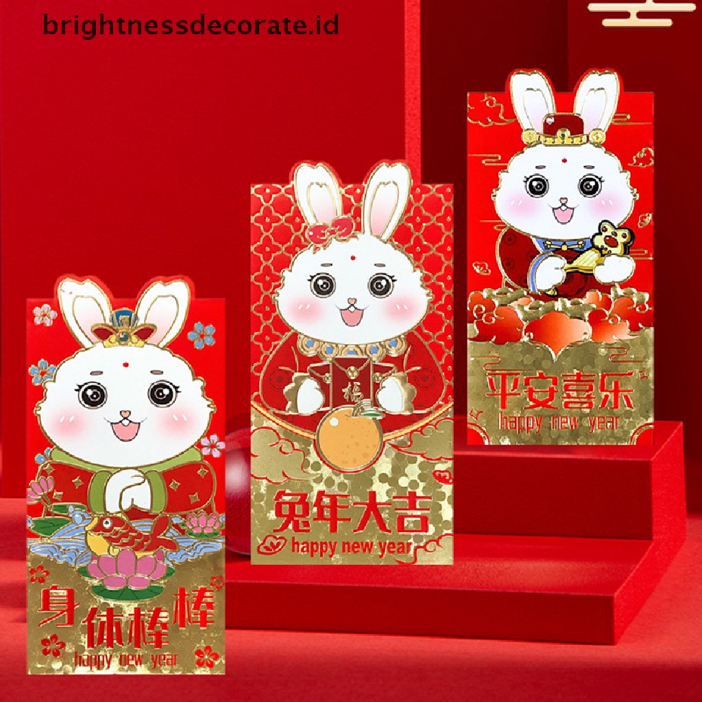 [Birth] 6pcs Festival Tahun Kelinci Cina Hongbao Bronzing Amplop Merah Kartun Anak Hadiah Uang Packing Bag Lucky Money Packing Bag [ID]