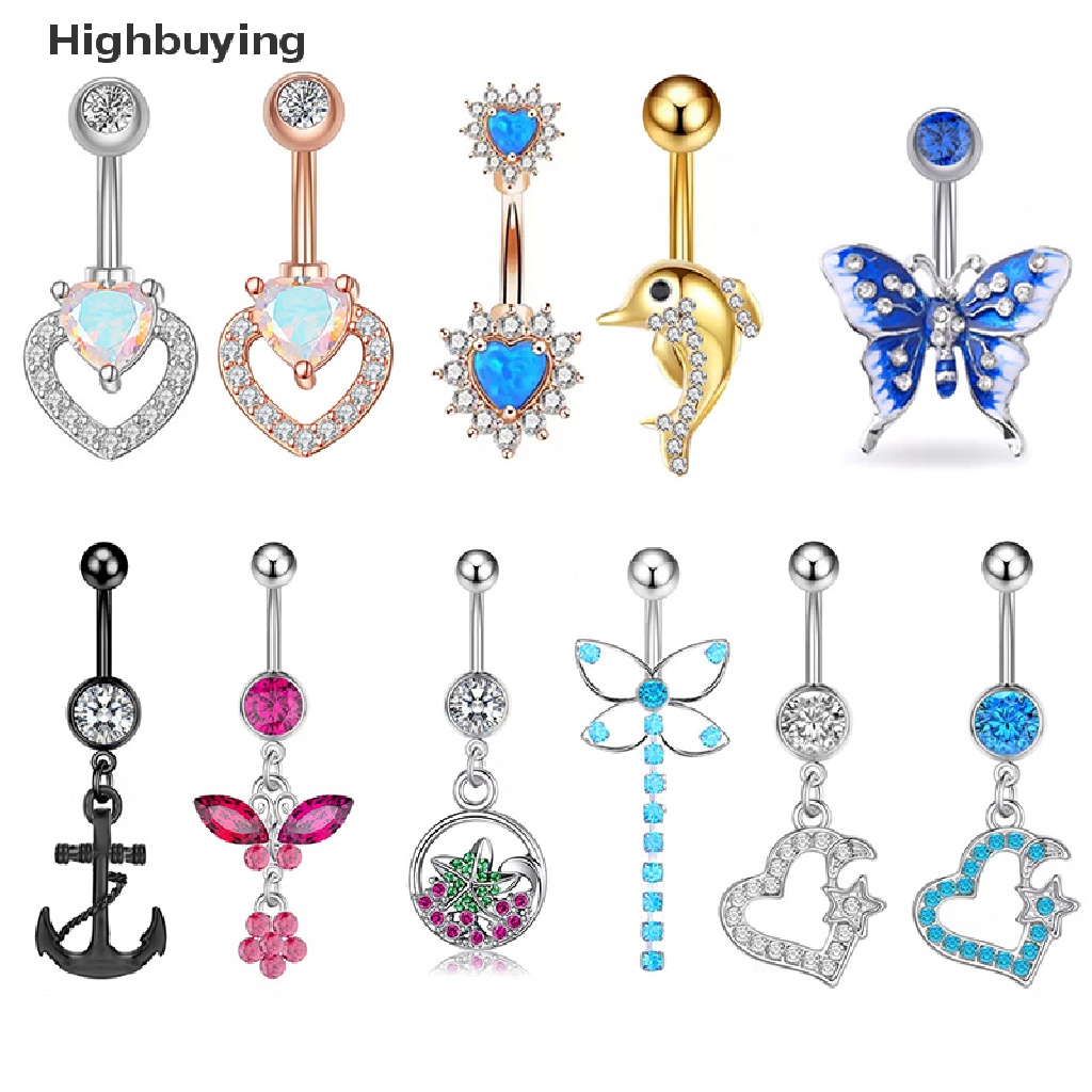 Hbid Zircon Menjuntai Belly Button Rings Heart Butterfly Navel Ring Jewelry Glory