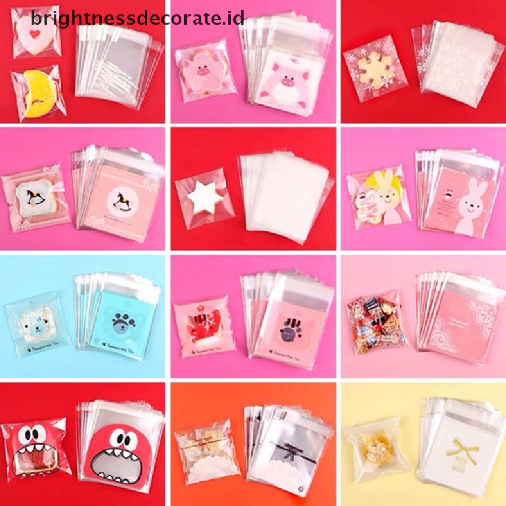 [Birth] 100pcs/pack Kartun Cookie Candy Self-Adhesive Bags Biskuit Snack Baking Bags [ID]