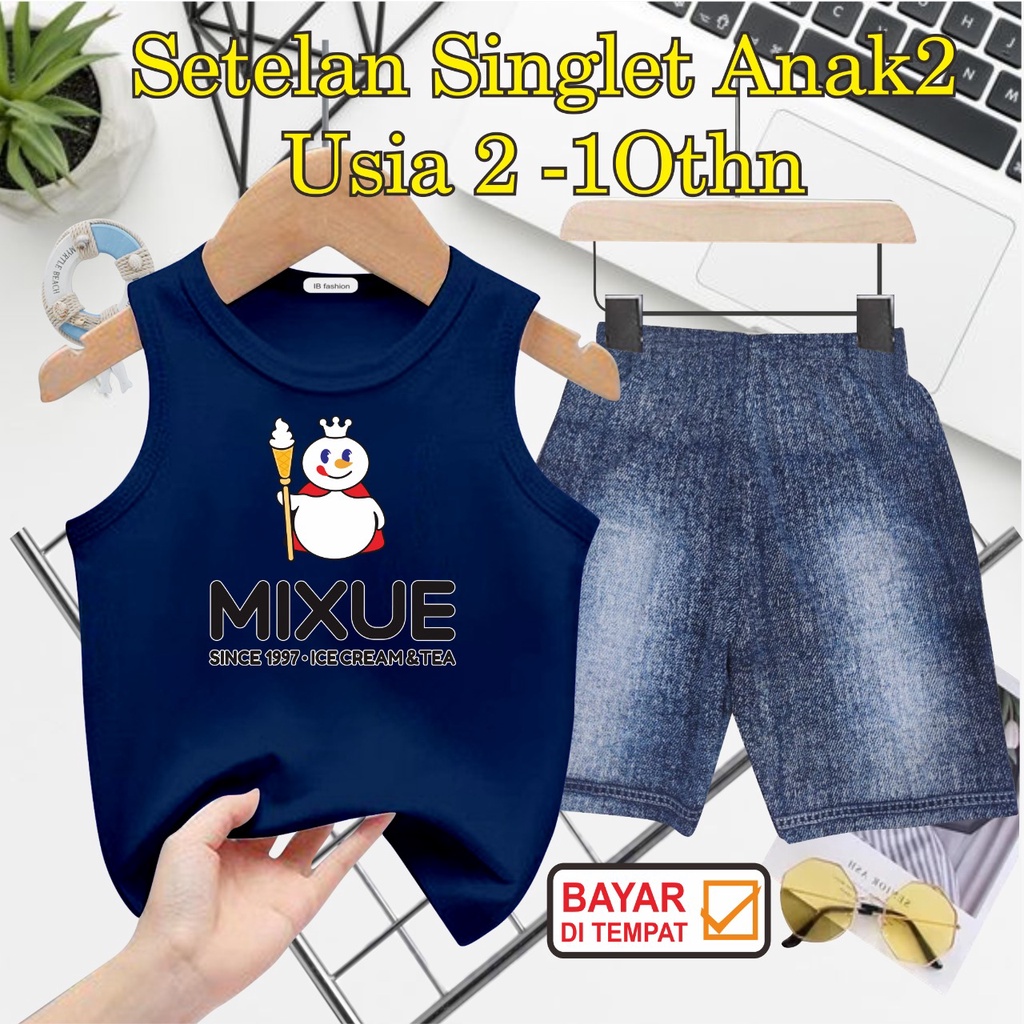 ((IB))SETELAN ANAK2 SINGLET SEMI JEANS/MIXUE DIGITAL SABLON