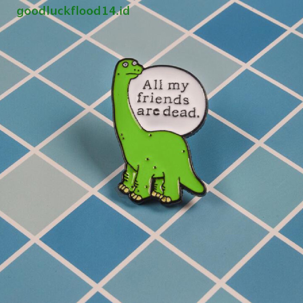 [GOOGFOUR] Kartun Chic Hijau Dinosaurus Lencana Perhiasan Logam Enamel Pin Bros Lucu  [Atasan]