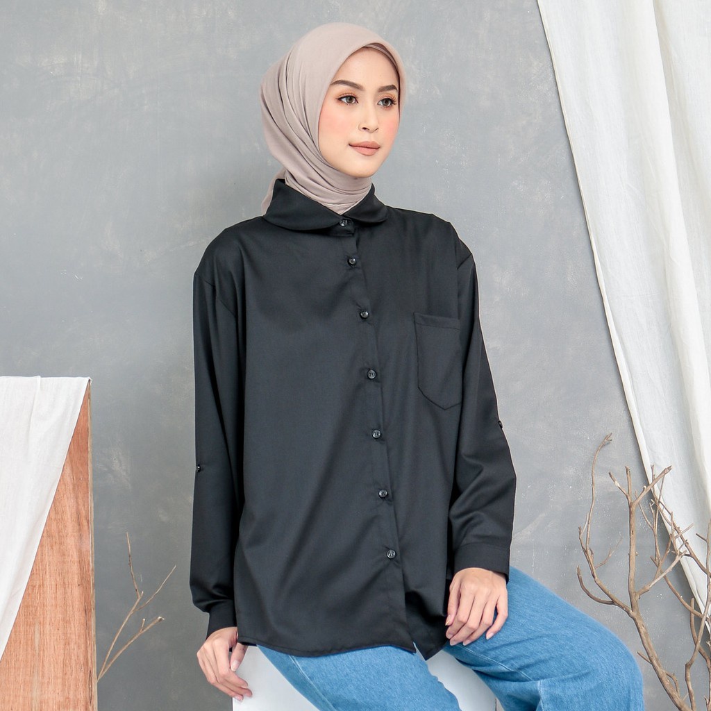 Kemeja wanita Basic lengan panjang bahan Moscrepe - BLOUSE WANITA STRIPE