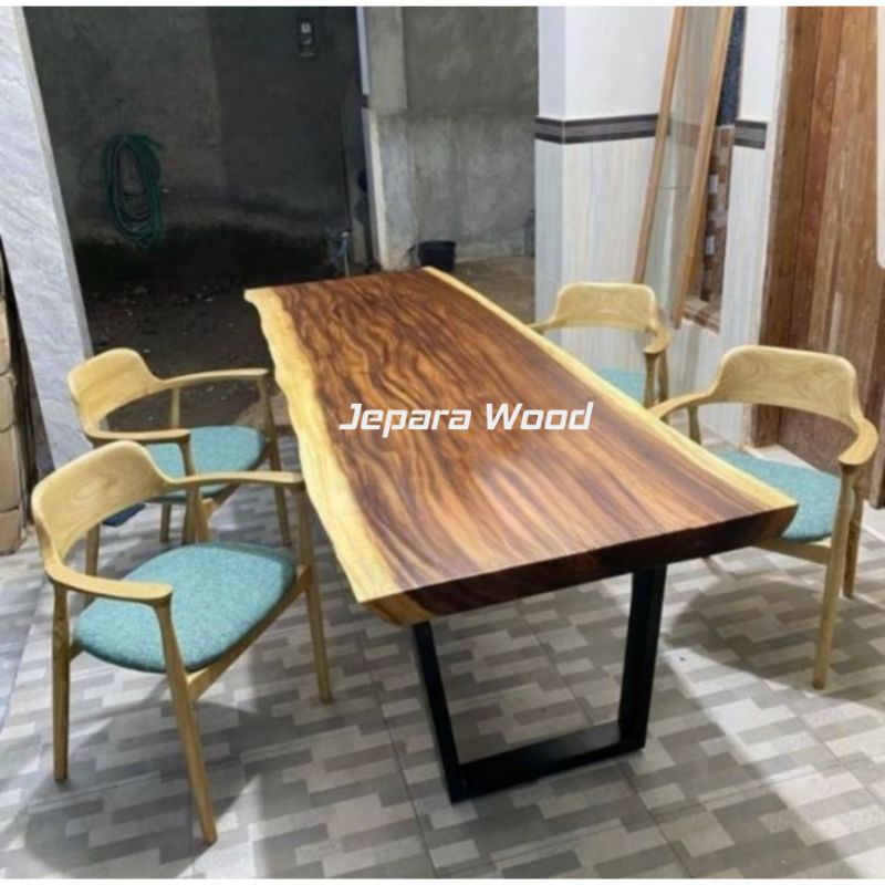 set meja kursi cafe kayu trembesi meja trembesi