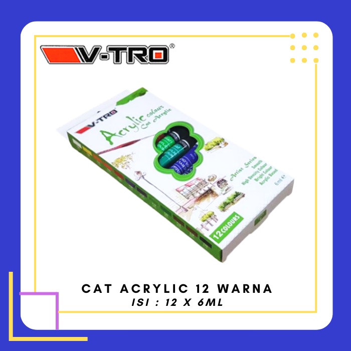 

V-TRO Acrylic Colour - Cat Acrylic 12 Warna @ 6ml - Cat Akrilik Vtro