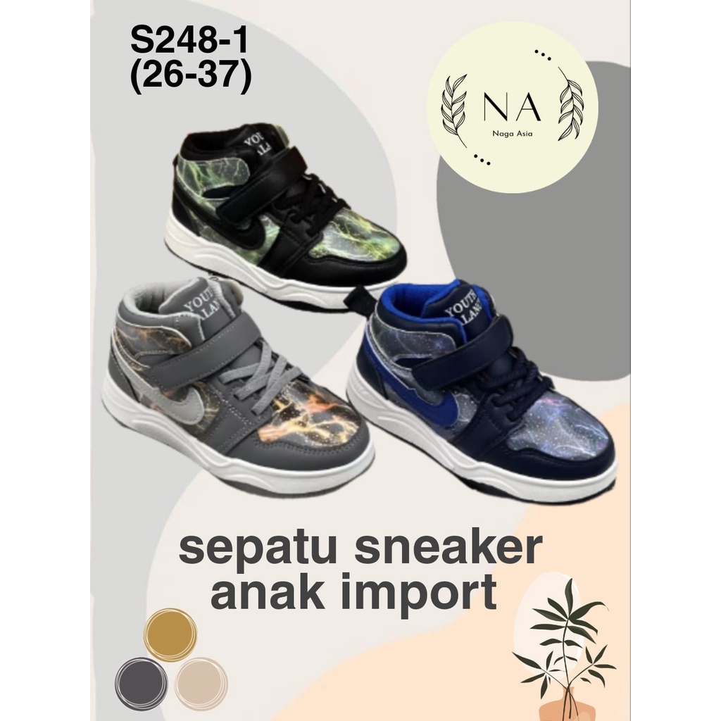 Sepatu sneakers anak laki-laki metalic import S248-1 (26-37) Sepatu anak terbaru, sepatu anak sekolah