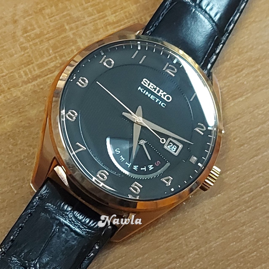 Seiko Kinetic SRN054P1 Black Rose Gold - Jam Tangan Pria SRN054