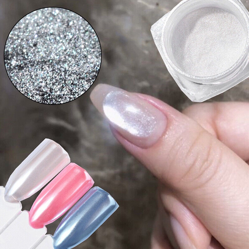 pearl chrome powder nails/Pearl mermaid glaze donut nail aurora powder