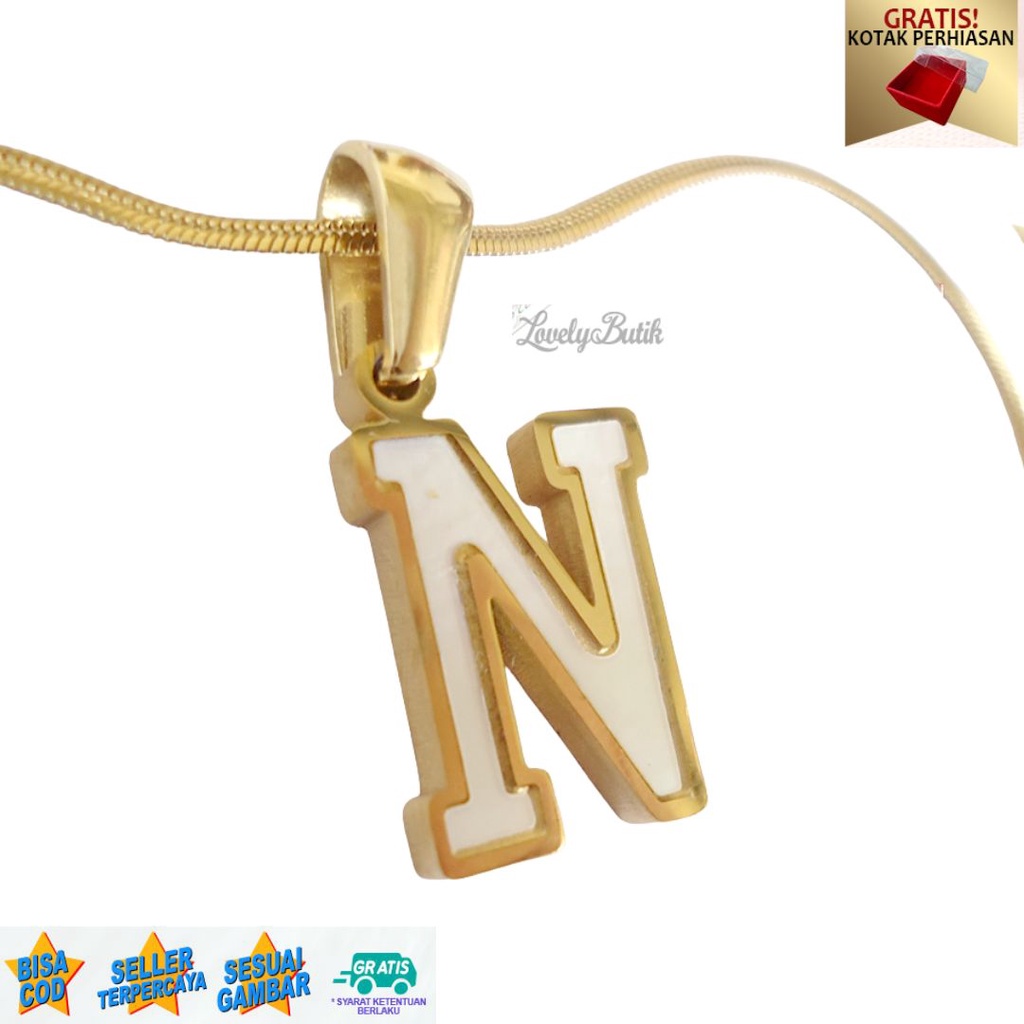 Kalung Anak Titanium anti karat Inisial Huruf M,N Rantai Kalung Belut Shell - Lovelybutik