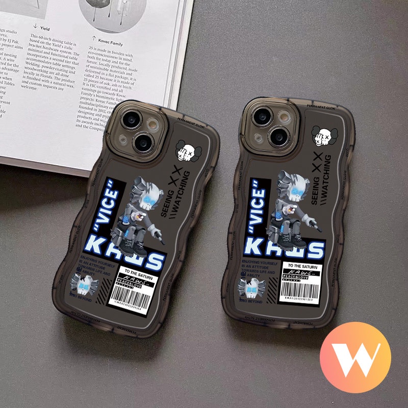 IPHONE Casing Tepi Bergelombang Kaws Merek Trendi Kompatibel Untuk Iphone7 6 Plus11 12 14 13 Pro Max XR X XS Max 6s8 14 Plus SE 2020 Kartun Beruang Keras Lembut Tpu Phone Cover