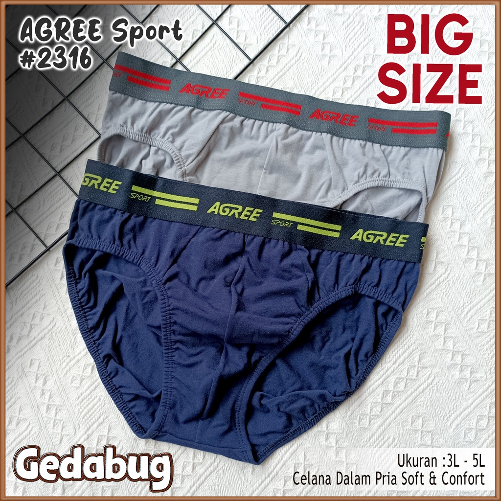 ( 2 pcs ) CD Pria AGREE 2316 JUMBO | Celan dalam Pria Segitiga karet Boxer | Big Size Gedabug